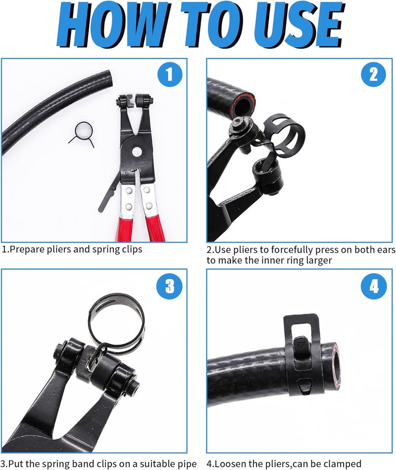 PEROMI 130Pcs 6-25mm Spring Band Hose Clamps With Swivel Flat Hose Clamp Plier Assortment Kit, Constant Tension Steel Clamps for Fuel Lines, Silicone, Vacuum Hoses & Low-Pressure Air Clips By - Image 5